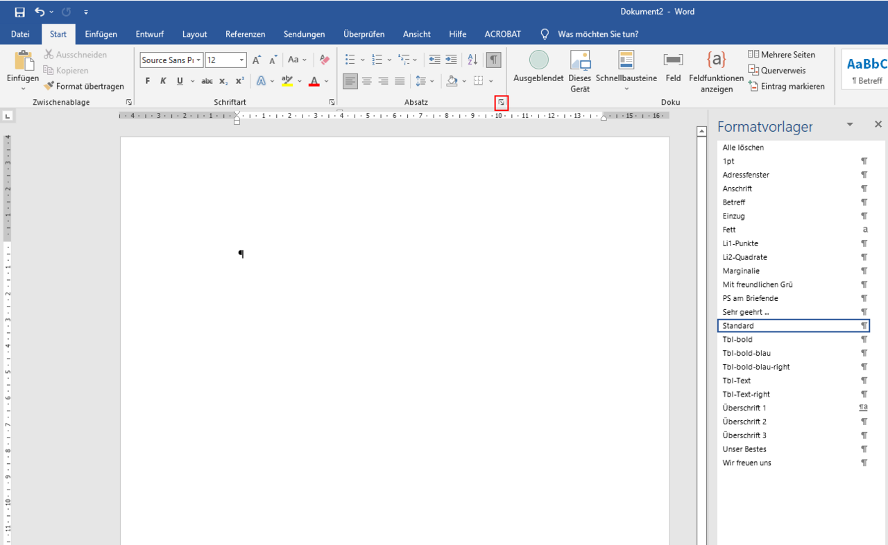 Screenshot: Formatvorlagen in Microsoft Word 2010