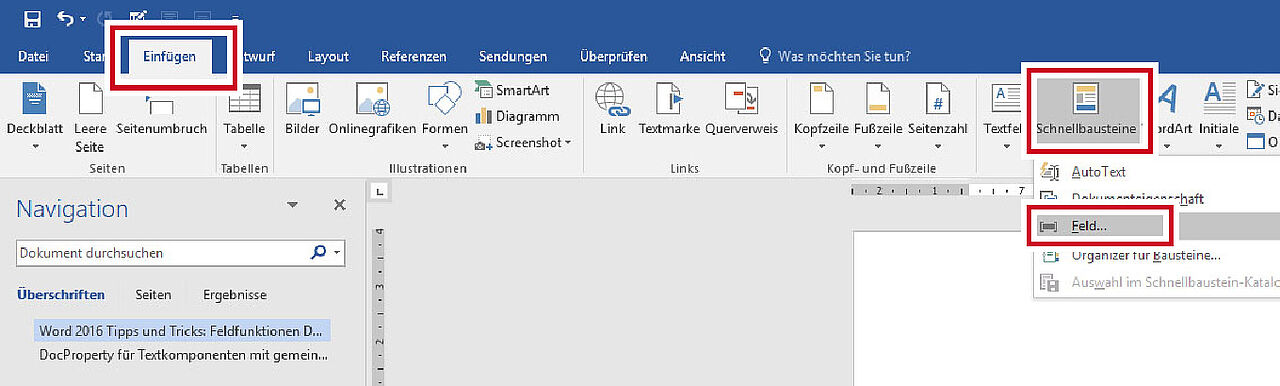 Word 2016 - Felder einfügen Word 2016 - Felder einfügen