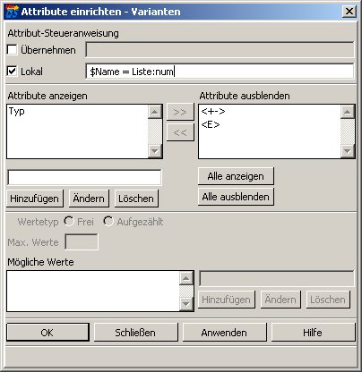 Screenshot: Dialogfenster "Attribute einrichten"